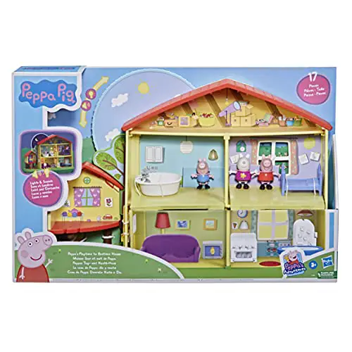 Peppa Pig Peppa’s Adventures Peppas Tag- und Nacht-Haus, Spielhaus mit Sprache, Licht und Geräuschen, 3 Figuren, 13 Accessoires, ab 3 Jahren