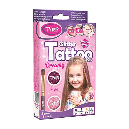 Tytoo Glitzertattoo Set für Mädchen mit 15 Schablonen- hypoallergen und hält bis zu 18 Tage - 100% Geld-zurück-Garantie