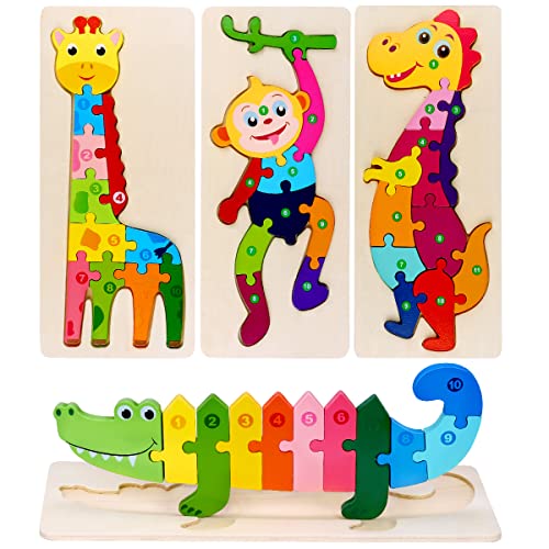 Holzpuzzle Holzspielzeug für Kinder, Steckpuzzle Holz ab 2 3 4 Jahren Montessori Spielzeug, 4 Stück Tiere Lernspielzeug, Weihnachten Geburtstag Geschenke für Jungen Mädchen