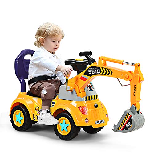 DREAMADE Sitzbagger mit Licht und Sound für Kleinkinder(3-5 Jahre alt ), Kinderauto Bagger aus PP Material, Aufsitzbagger elektrischer Sandbagger, Kinderfahrzeug mit Eimer, Kinderbagger Schaufelbagger