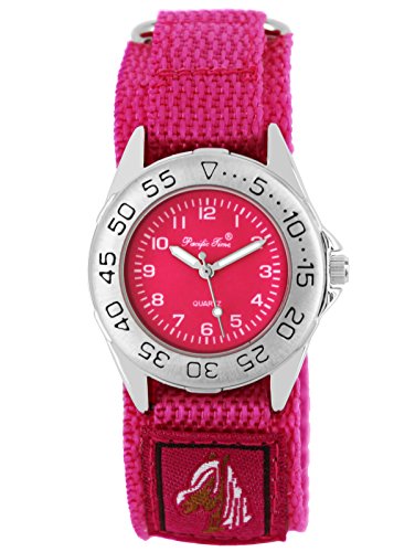 Pacific Time Kinder-Armbanduhr Pferde Mädchen Uhr Klett Textilarmband Analog Quarz rosa pink 21653