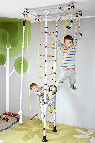 NiroSport FitTop M1 Indoor Klettergerüst für Kinder Sprossenwand für Kinderzimmer Turnwand Kletterwand, , kinderleichte Montage, max. Belastung bis ca. 130 kg (Weiß)