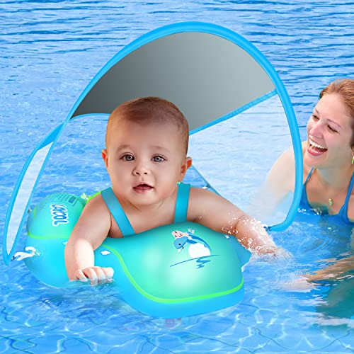 LAYCOL Schwimmring Baby mit Abnehmbarem Sonnendach, Baby Float Aufblasbare Schwimmreifen Baby für Baby ab 3-36 Monate(Grün, L)