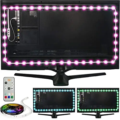 Luminoodle Premium USB LED Hintergrund-Beleuchtung (3m), 6500K tageslicht weiß und 15 Farben (mit Fernbedienung), LED-Bias Beleuchtung für HDTV-, TV-Bildschirm und PC-Monitor, LED-Strip selbstklebend