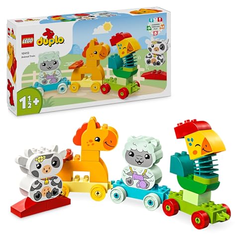 LEGO DUPLO Tierzug, Zug-Spielzeug mit Rädern, kreative Tierfiguren zum Bauen und Umbauen, Lernspielzeug für Kleinkinder, Geburtstagsgeschenk für Tiere liebenden Mädchen und Jungen ab 1 ½ Jahren 10412