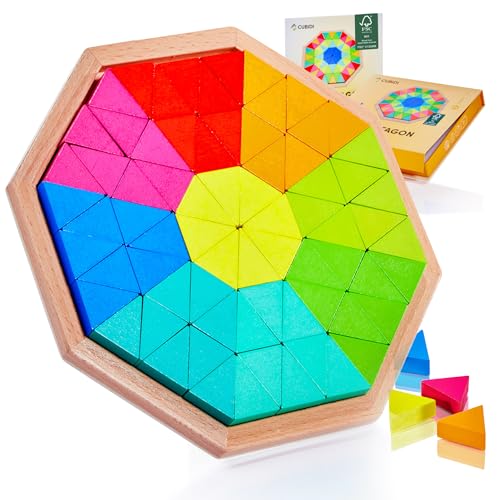 CUBIDI® Kreatives Montessori Tangram Octagon | Fördert logisches Denken und räumliche Vorstellungskraft | Geschicklichkeitsspiel aus hochwertigem Holz | Lernspiele ab 4 Jahre für Jungen und Mädchen
