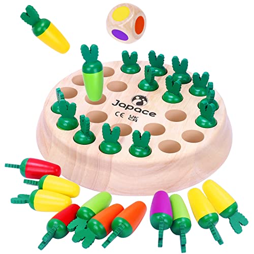 Japace Memory-Spiel aus Holz, Karotten Gedächtnis Schach Kinderspiel Lernspielzeug Fördert das Gedächtnis und das Konzentration, Familien Brettspiel & Gesellschaftsspiel Spielzeug ab 3 Jahre