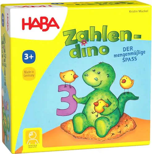 HABA 4928 - Zahlendino Dinostarkes Zahlen- und Memospiel, für 1-4 Kinder von 3-8 Jahren |Zum Zahlen und Mengen lernen, Mit Variante für 1 Kind
