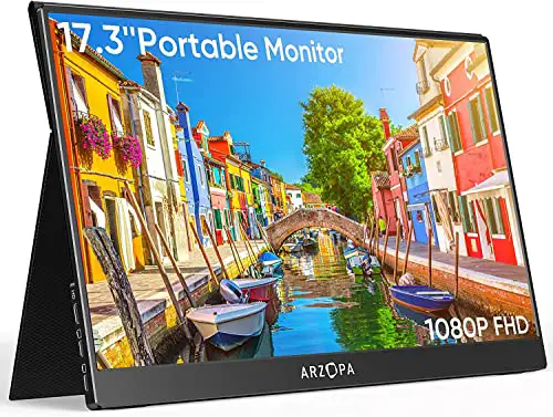 Portable Monitor, ARZOPA 17.3 Zoll Tragbarer Monitor, 1920x1080 Full HD, 100% SRGB IPS Externer Mobiler Bildschirm mit HDMI/Typ-C/USB-C, für Laptop/PC/Mac/PS5/Xbox/Telefon-Silber