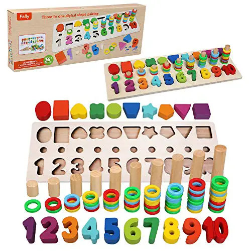 Felly Lernspielzeug ab 1 2 3 4 5 Jahren, Puzzles Kinder Holzspielzeug Montessori Spielzeug , Puzzlespiel Holzblöcke Holz Lernen Zahlen - Ideal für das frühe Lernen im Kindergarten Kleinkinder