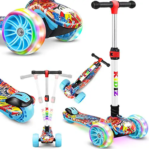 KIDIZ® Roller Kinder Scooter X-Pro2 Dreiradscooter mit PU LED Leuchtenden Räder Kinderroller faltbar Tret- höhenverstellbarer Cityroller für Jungen Mädchen 3-12 Jahre (Graffitiz)
