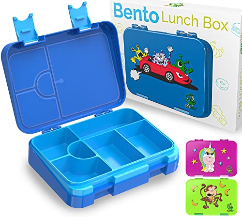 TAKWAY Brotdose Kinder mit Fächern 4+2 - robust & kinderfreundlich - Bento Box Lunchbox für KiTa Schule Kindergarten - Brotbox Vesperbox Jausenbox (blau)
