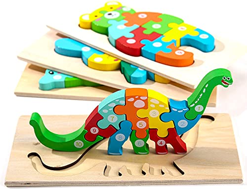 Dinosaurier Puzzle Kinder Montessori Spielzeug ab 1-8 Jahre Junge Holzspielzeug Kleine Kinderspielzeug 3D Baby Geschenke Lernspielzeug Wooden Tiere Geduldspiele für 2 3 4 5 6 Dino Toddler Bruder