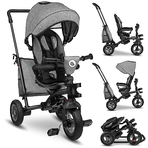 Lionelo Tris 2in1 Dreirad und Buggy, zusammenklappbar für Kinder ab 1,5 Jahr bis zu 25 kg, Sitz mit 180-Grad-Drehfunktion, Verstellbarer Griff, kompakt, inklusive Tasche und Becherhalter