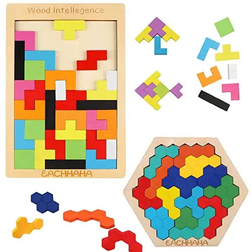 EACHHAHA 2 Stück Montessori Spielzeug, Holz Tangram Puzzle Set, Gehirnspielzeug für Kinder 3 4 5 6 Jahre alt, Geschenk für Jungen und Mädchen