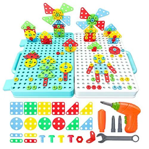 Beinhome 316 ST Mosaik Steckspiel Montessori Spielzeug 3D Puzzle mit Bohrmaschine, Schrauben, Kreatives Spielzeug Kinder ab 3 4 5 Jahre als Pädagogisches Kinderspielzeug Lernspielzeug