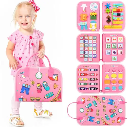 GOLMUD Busy Board für Kleinkinder 4 Schichten Activity Board Baby Sensorik Lernspielzeug ontessori Spielzeug Geschenk Mädchen Baby ab 3 4 5+ Jahre für Jungen Mädchen