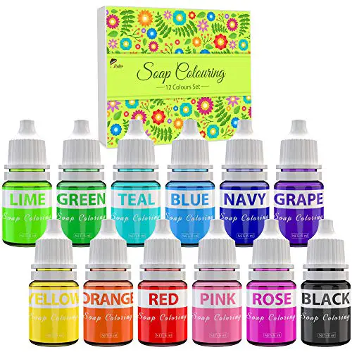 Seifenfarbe Set 12 Farben - Flüssig Seifenfarben Färbende für die DIY Seifenherstellung - Konzentriert Lebensmittelqualität Badebombe Farbe Pigment für Badebomben Kit, Bath Bomb, Kunsthandwerk