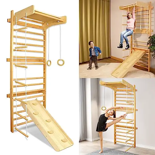 YARDIN Klettergerüst Indoor Sprossenwand für kinderzimmer Sprossenwand Holz Kletterwand bis 100 kg belastbar für Erwachsene & Kinder