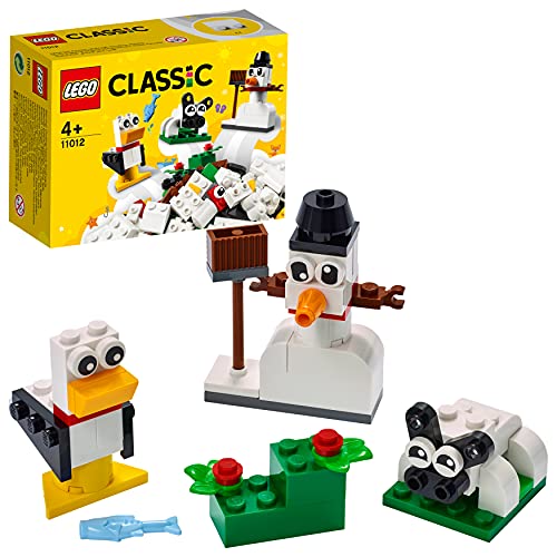 LEGO 11012 Classic Kreativ-Bauset mit weißen Bausteinen, Bauset für Kinder, Spielzeug ab 4 Jahren mit Schneemann, Schaf und mehr