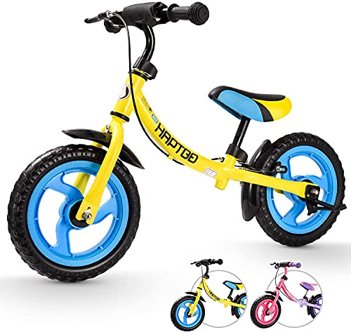HAPTOO 12 Zoll Kinder Laufrad für 2-6 Jahre, Kleinkind Laufräder mit Handbremse und Ständer, Verstellbare Sitzhöhe und Lenker, Bestes Geburtstagsgeschenk für Jungen Mädchen 2021