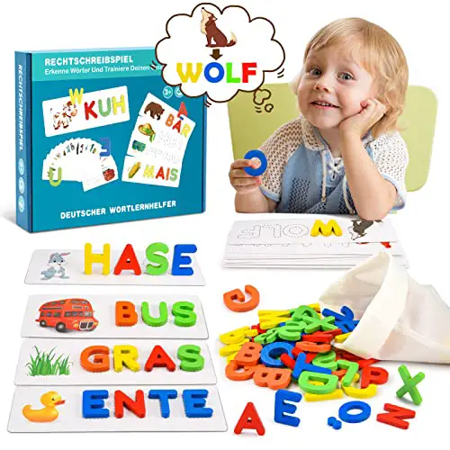 EUCOCO Montessori Spielzeug ab 1-6 Jahre Mädchen Junge, Geschenk Junge Mädchen 3-7 Jahre Kontrastkarten Baby Spielzeug ab 3 4 5 6 Jahren Jungen Mädchen Lesen Lernen Buchstaben Schablone