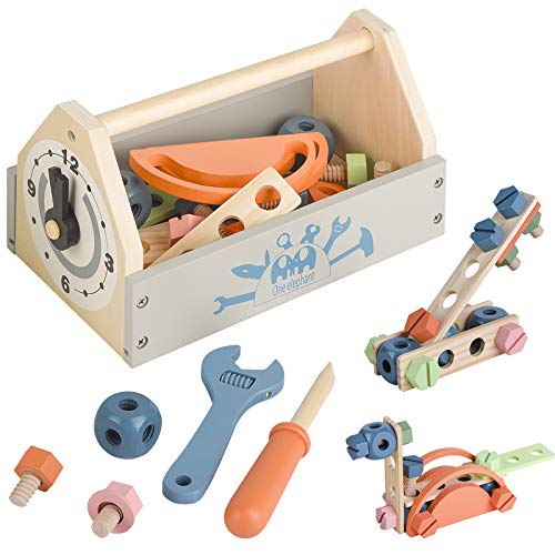 Holz-Werkzeugkasten für Kleinkinder, Lernspielzeug für Kinder, Spielzeug, Spielzubehör, kreatives Geschenk für Kinder ab 3 Jahren, Jungen und Mädchen