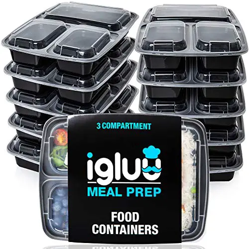 [10er Pack] 3-Fach Meal Prep Container Von Igluu - Essensbox, Lunchbox Mikrowellengeeignet, Spülmaschinenfest Und Wiederverwendbar - Luftdichter Deckelverschluss, BPA Frei