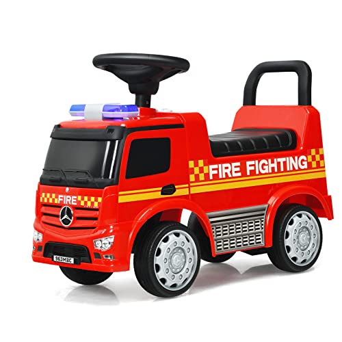COSTWAY 2 in 1 Rutschauto und Schiebeauto mit Stauraum, Kinder Feuerwehrauto mit Hupe | Sirene | Pfeife | Warnlampe, Spielzeugauto für Kinder von 12 - 36 Monaten