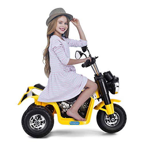 DREAMADE Elektro-Motorrad Elektrofahrzeug für Kinder, kinderfahrzeug Kindermotorad Kinderwagen mit Scheinwerfern & Hupe, Elektro-Motorrad für Kinder 3-5 Jahre alt(Gelb)