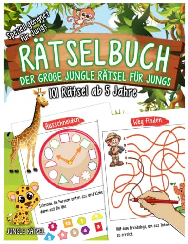 Rätselbuch ab 5 Jahre, Der große Jungle Rätsel für Jungs, Logisches Denken - Vorschulübungen für Junge, Das große A4 Rätselbuch, Übungshefte und ... und Vorschule, Geschenke für Jungs