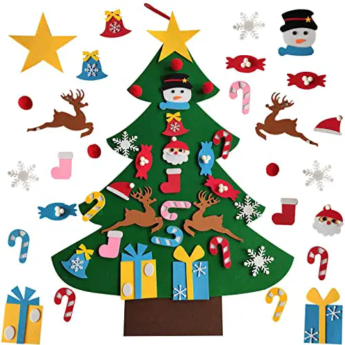 Filz Weihnachtsbaum, Filz Weihnachtsbaum für Kinder 100 cm, DIY Filz-Weihnachtsbaum mit 26 Stück abnehmbaren Ornamenten, Neujahrs-Wandbehang-Dekorationen