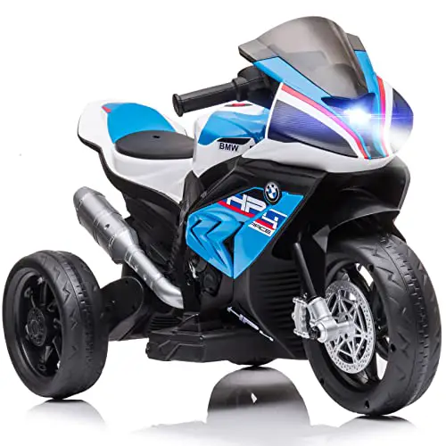 JOYLDIAS Kindermotorrad elektrisch, 12V Elektro Motorrad mit Musik und Scheinwerfer, Doppelmotor Elektromotorrad mit 2 Stützrädern, Hohe/niedrige Geschwindigkeiten, 84,5*33*55 cm,(Schwarz) (Blau)