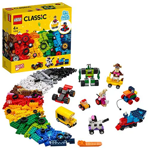 LEGO 11014 Classic Steinebox mit Rädern, Bausteine für Kinder, Spielzeug ab 4 Jahren, mit Spielzeugauto, Zug, Bus, Roboter und vielem mehr