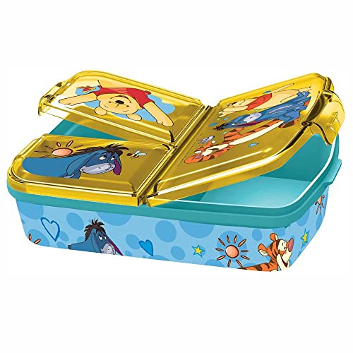 p:os p:os Winnie Pooh Brotdose für Kinder mit 3 Fächern, Lunchbox aus Kunststoff mit Clip-Verschlüssen, Vesperdose für Kindergarten, Schule und Freizeit