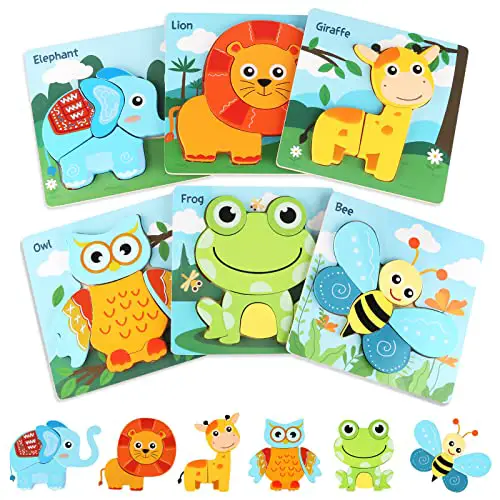 Holzpuzzle ab 1–3 Jahren, Montessori Spielzeug für Babys Kleinkind, 6 Puzzles in Tierform für Kinder im Alter von 2–4 Jahren, Lernspielzeug als Geschenk für Jungen Mädchen