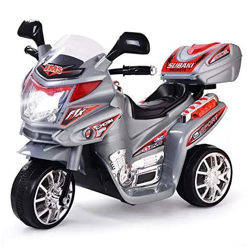 DREAMADE 6V Elektro Kindermotorrad, Kinder Motorrad, Kinderfahrzeug mit Musik & Hupe & Scheinwerfer, Elektromotorrad für Kinder von 3-7 Jahre (Grau)