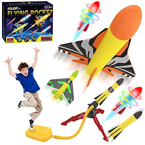 【2021 Upgrade】6x Rakete Outdoor Spielzeug ab 3 4 5 6 7 Jahre Junge Mädchen, Geschenk für Kinder Druckluftrakete Garten Spielzeug Spiele Kinderspielzeug Schaumstoff (+10 Weltraum Aufkleber für Kinder )
