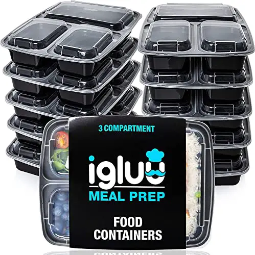 [10er Pack] 3-Fach Meal Prep Container Von Igluu - Essensbox, Lunchbox Mikrowellengeeignet, Spülmaschinenfest Und Wiederverwendbar - Luftdichter Deckelverschluss, BPA Frei