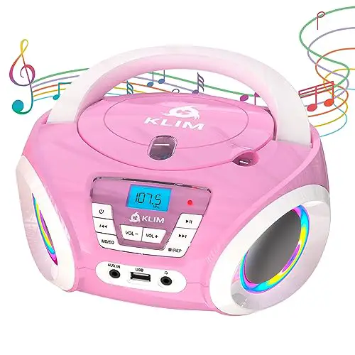 KLIM Candy Kids CD Player für Kinder - NEU 2024 - UKW-Radio - Inklusive Batterien - Rosa - Boombox tragbar - mit Lautsprechern, Kleinkinder (Pink)