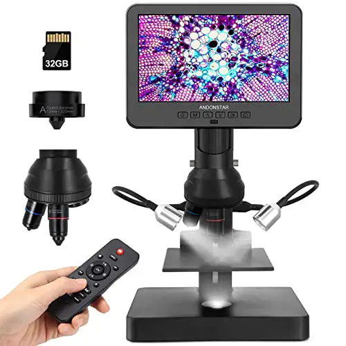 Andonstar AD246S-P HDMI-Digitales Mikroskop mit 7-Zoll-Bildschirm, 4000 x 3 Objektiv 2160P UHD-Videoaufzeichnung, Münzmikroskop für Fehlermünzen, biologisches Mikroskop-Kit für Erwachsene und Kinder