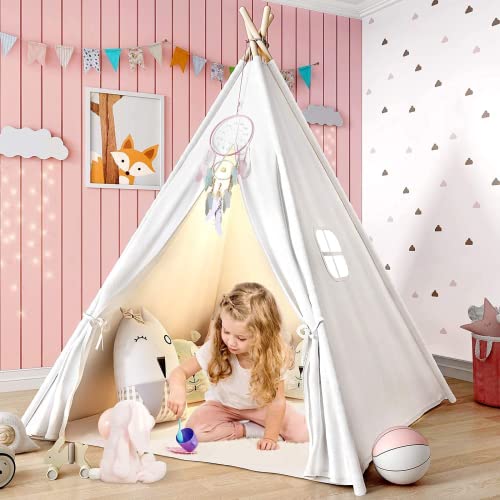 Tipi-Zelt für Kinder Spielzelt für Kleinkinder Faltbar Weiße Baumwolle Kinder-Tipi Spielhaus Tragetasche Spielzeug für Mädchen und Jungen Spiele für Drinnen und Draußen