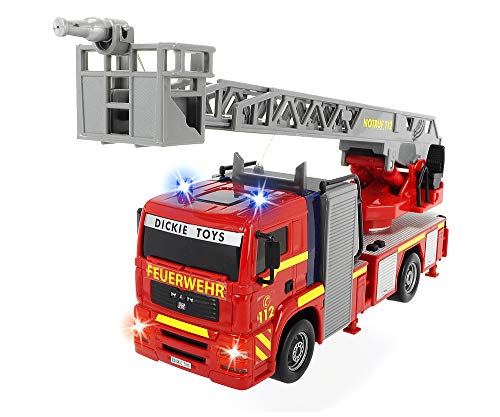 Dickie 203715001 Toys City Fire Engine, Feuerwehrauto mit manueller Wasserspritze, Feuerwehr, Einsatzfahrzeug, Licht & Sound, 31 cm, ab 3 Jahren