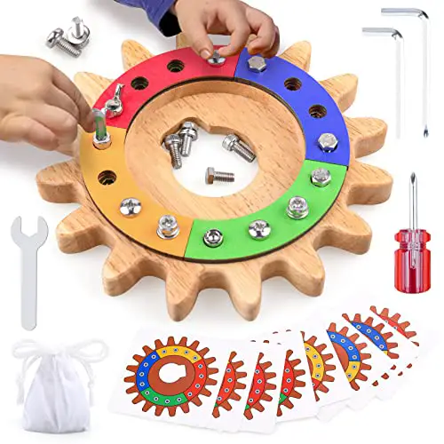 Devolamn Montessori Spielzeug für 3 4 5 Jahre, 35 in 1 Montessori Schraubbrett, Holzspielzeug Lernspielzeug Motorikspielzeug, Feinmotorik Sensorik Spielzeug Geschenk für Kleinkind STEM (20CM)