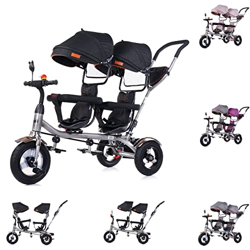 Chipolino Tricycle Dreirad 2Play Zwei Kinder bis 50 kg Luftreifen Lenkstange, Farbe:Black