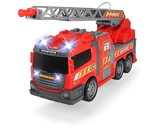 DICKIE 203308371 Toys Fire Fighter, Feuerwehrauto, Spielzeugauto, Feuerwehr, mit Wasserspritzfunktion, Leiter, Seitenpanel zum Öffnen, Licht & Sound, inkl. Batterien, 36 cm groß, ab 3 Jahren