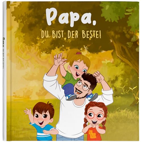 Personalisiertes Buch als Geschenk für Papa zum Vatertag. Personalisiertes Buch mit dem Namen und dem Avatar des Vaters und seiner Kinder. + 1 Jahr. Papa, du bist der Beste!