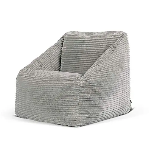 Icon Sitzsack Flauschig für Kinder „Morgan“, Grau, Cord Kindersitzsack, Groß, Sitzsack Sessel Kinder mit Füllung