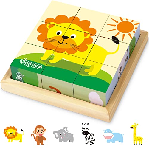 Japace Würfelpuzzle Holz, 3D Bilderwürfel Puzzlespiele 6 in 1 Tier-Motive Holzpuzzle Montessori Spielzeug für Kinder ab 1 2 3 4 Jahren, Lernspielzeug Holzspielzeug für Jungen und Mädchen