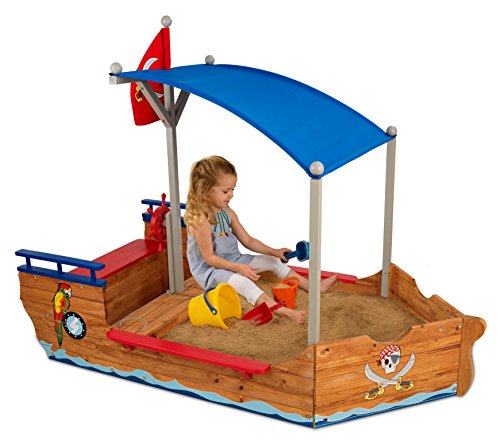 KidKraft 128 Piratenschiff-Sandkasten aus Holz, Garten-Sandkasten für Kinder